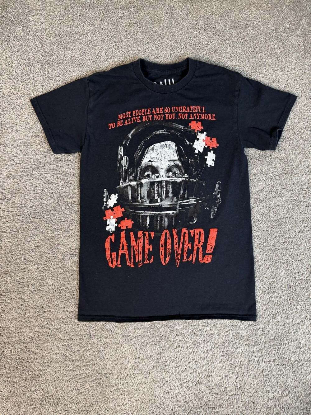 SAW Movie Shirt Mens S Black Game Over Horror Graphic Ripple Junctions